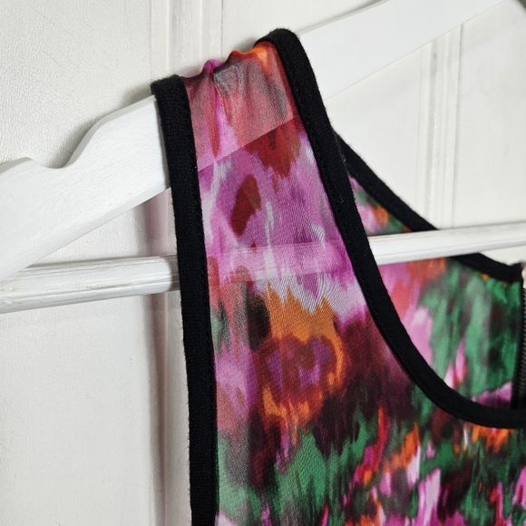 Chloe K Sheer Top Womens Size M Pink Black Multicolored Floral Sleeveless Tank - Picture 5 of 14